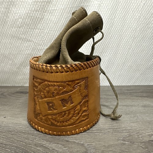 Leather Tooled Drawstring Pouch Bag Unisex Small Tan RM Floral Western Craft