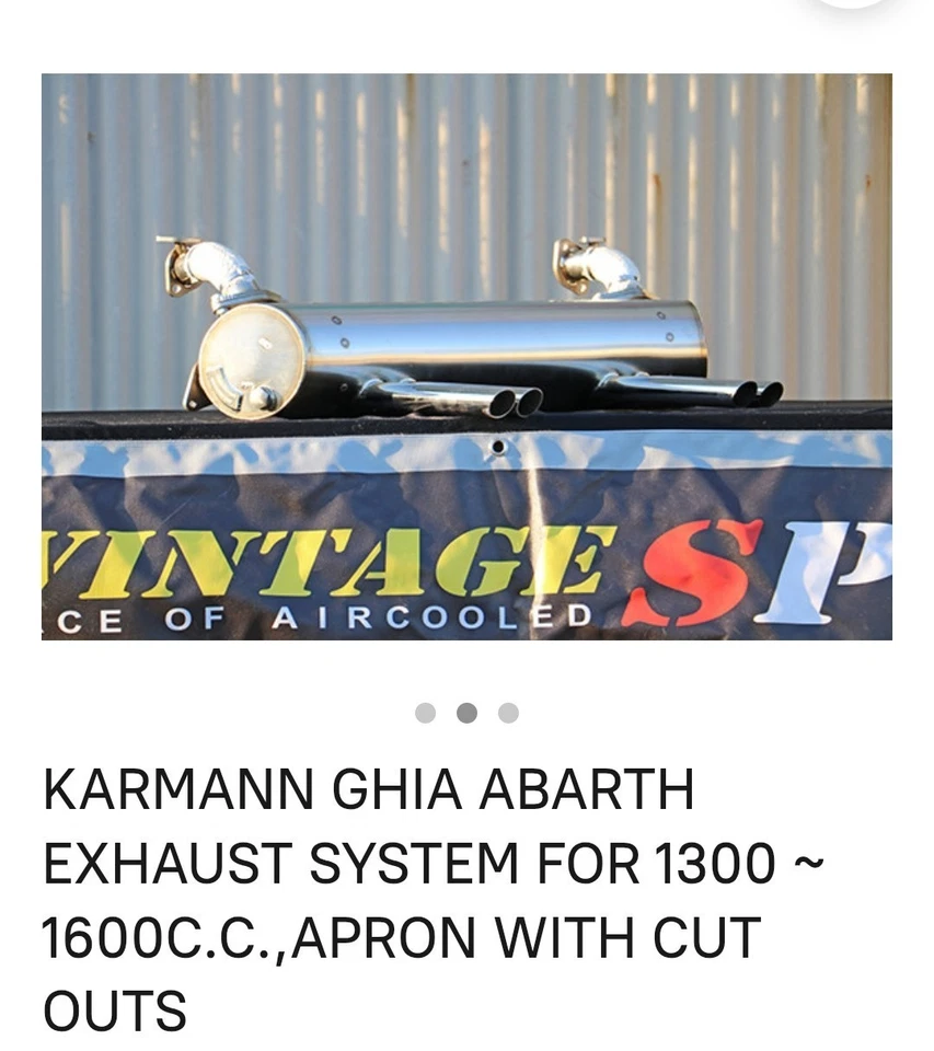 Sistema de escape de velocidad vintage Abarth VW Karmann Ghia 1300cc a 1600cc Foto 3 de 3