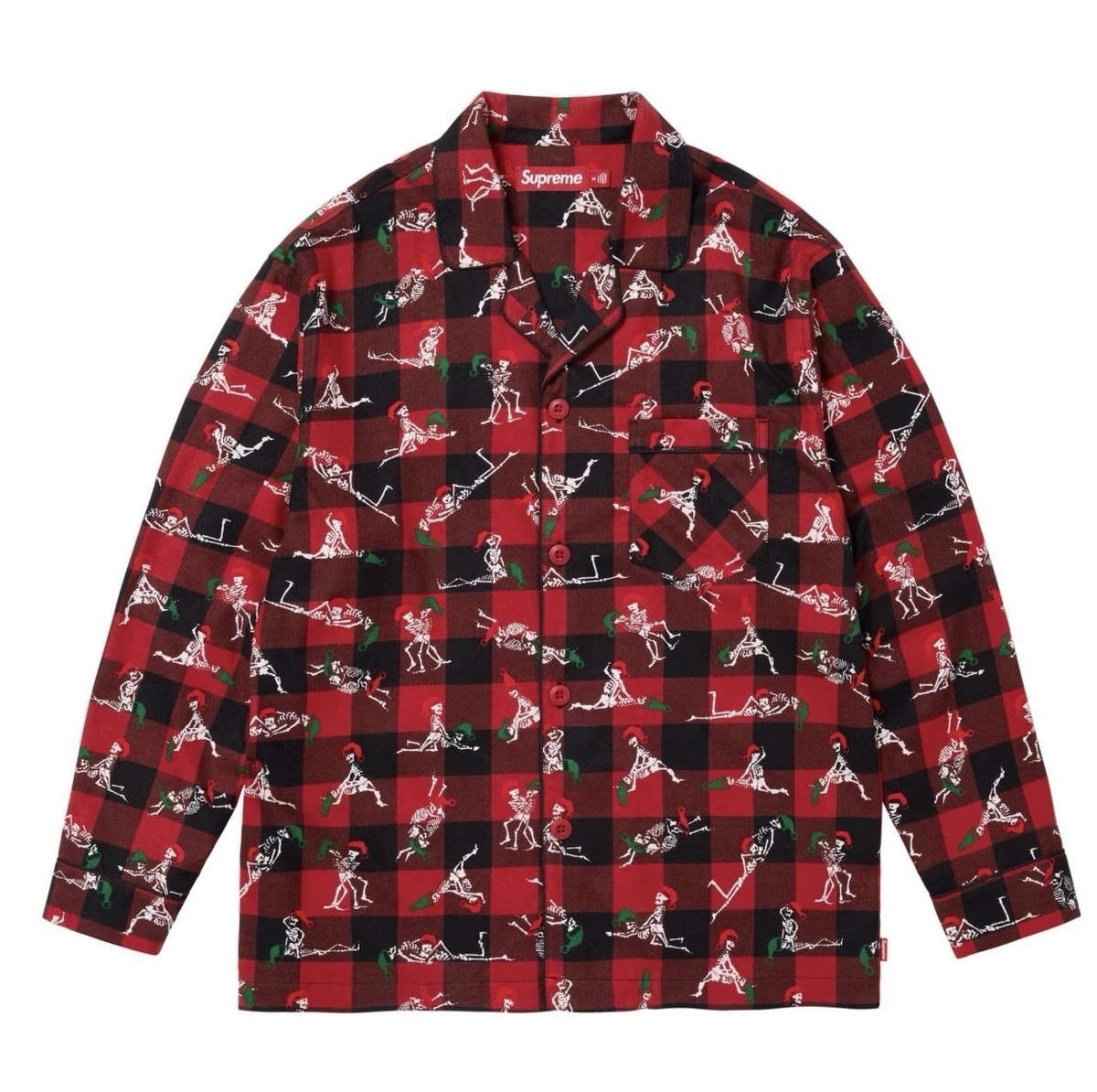 シャツ Supreme x Hanes Holiday Pajama Set Black Supreme X Hanes Skeleton Holiday Pajamas Bundle Black & Plaid Red
