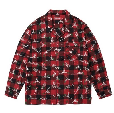 Supreme X Hanes Skeleton Holiday Pajamas Bundle Black & Plaid Red