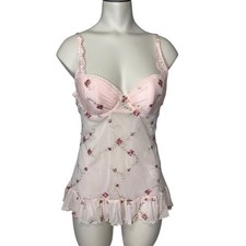 VICTORIA  S SECRET sz Small Floral Lace Chemise Adjustable Straps  Around Pink