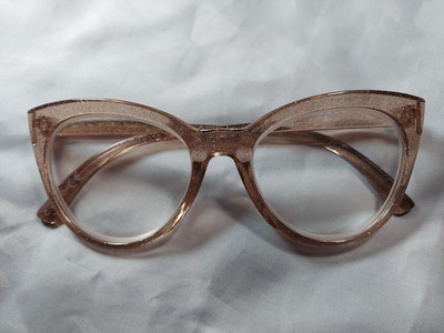 NEW +2.00 Amber Glitter Betsey Johnson Oversized Cat Eye Reading Glasses
