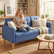 Modern 3 Seater Sofa for Living Room Compact Sofa with Hidden Storage Blue