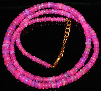Pink Ethiopian Opal Ready to Wear Necklace 18'' Colorful Opal Stone Bead Strand