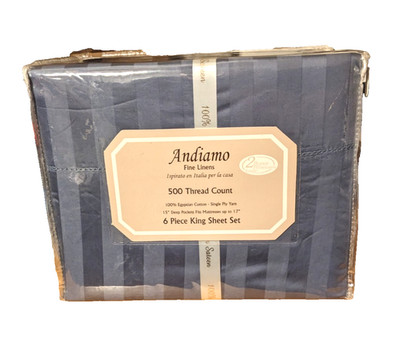 BLUE King Size Set 6 PCS  Dobby Check Pattern  500 Thread Count Sateen Weave NIB