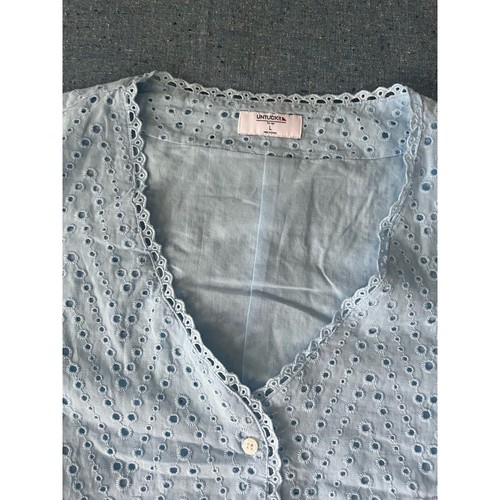Untuckit for her Top Harriet Style #41094 blau Lg Ösen Spitze Baumwolle Bluse - Bild 3 von 7