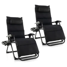 2PCS Patio Zero Gravity Lounge Chair Cushion Tray Folding Outdoor Recliner Black