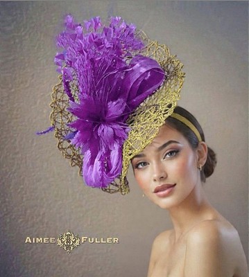 Kentucky Derby Hat Purple Lilac Light Brown Tan Royal Ascot Fascinator Silk