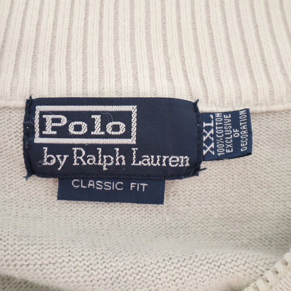 Polo Ralph Lauren Quarter Zip Sweater Boys XXL Classic Fit Cream Cotton - Image 3 of 4