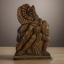 Hand Carved Signed wooden figurine of Maya hero Tecun Uman by F. Securel . 17x12