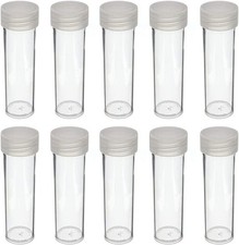  10 Round Clear Plastic Penny Cent Size Coin Storage Tube Holders Screw on...