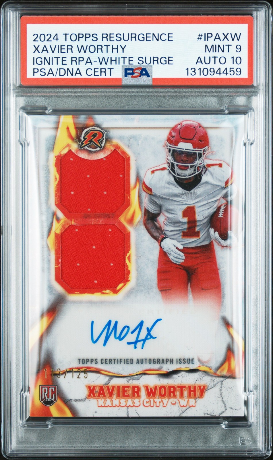 Xavier Worthy Topps Resurgence Ignite Rookie Patch Autographs #IPAXW White Surge