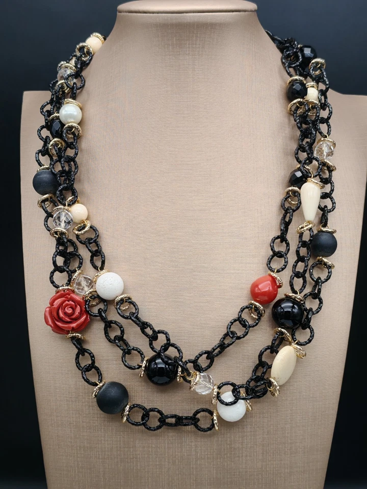 Collar Mujer Gargantilla Cadena Pasta De Coral Rojo Ónice Cristal De Roca - Imagen 4 de 4