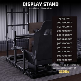 Hottoby 3060 Aluminum Racing Sim Cockpit Stand With Black Seat TV Stand Logitech