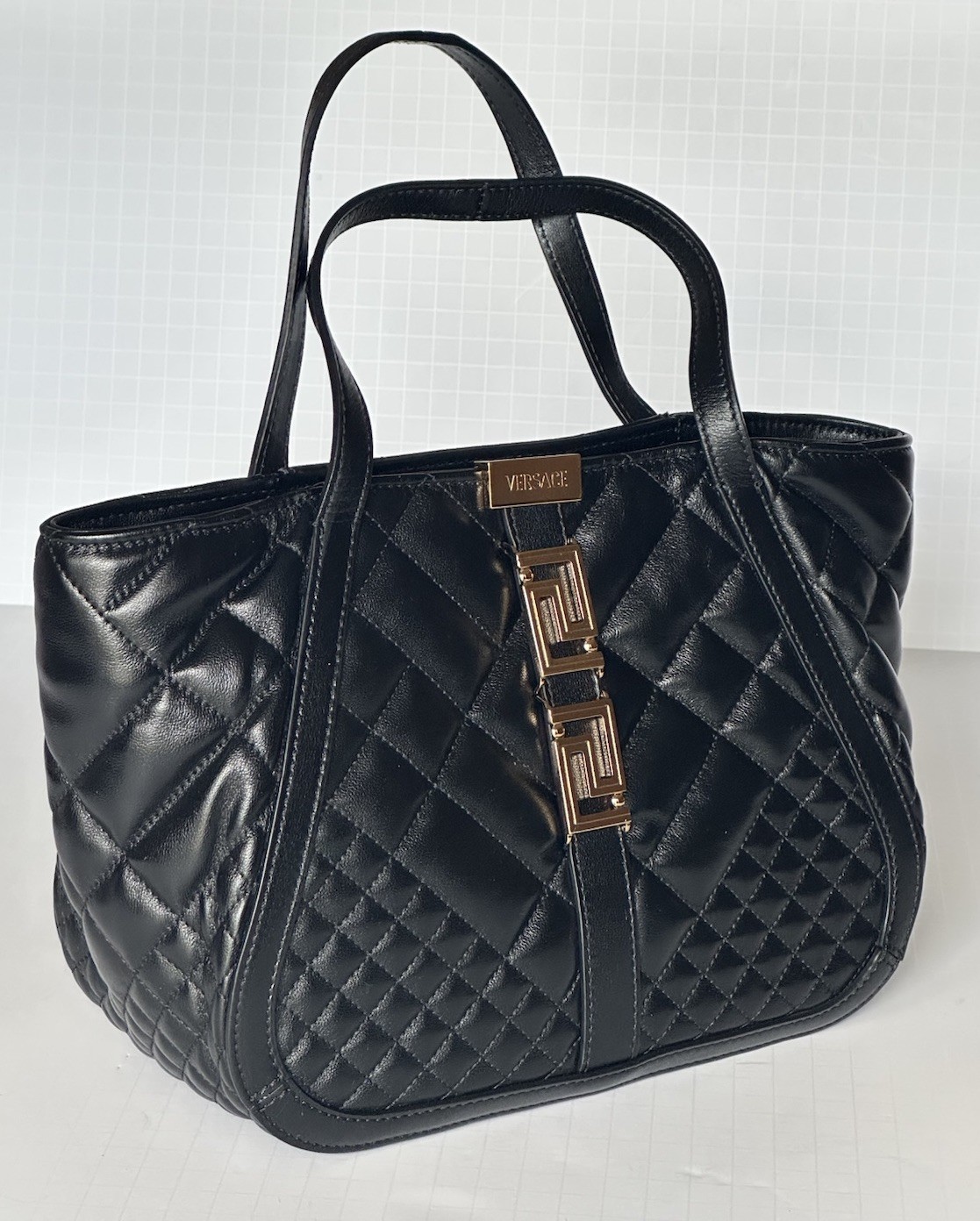 Versace Greca Small Quilted Goddess Calf Leather Black Tote Bag 1009438 IT NWT