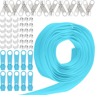 1Roll 10 Yard #5 Sky Blue Nylon Zipper Tape Zipper Strip mit 20Pcs Matched Zippe