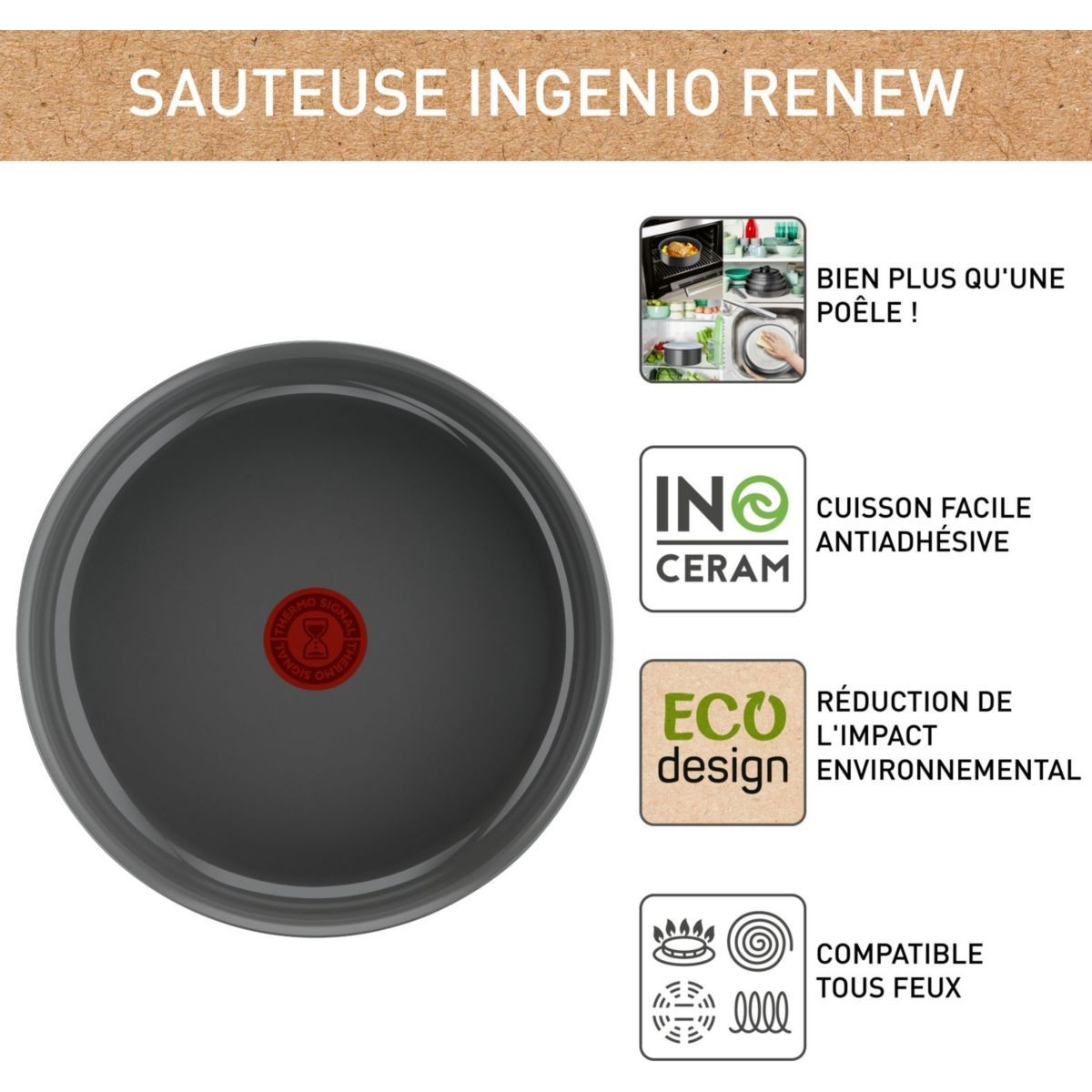 Casserole TEFAL Ingenio Renew 24cm induction au design durable