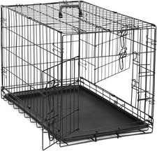 Dog Crate 36 Inch Medium Double Door Dog Cage W/ Plastic Leak-Proof Pan Tray