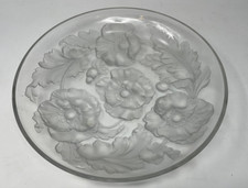 Verlys Frosted Cut Glass Centerpiece Charger Bowl w/ Poppy Pattern