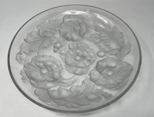Verlys Frosted Cut Glass Centerpiece Charger Bowl w/ Poppy Pattern