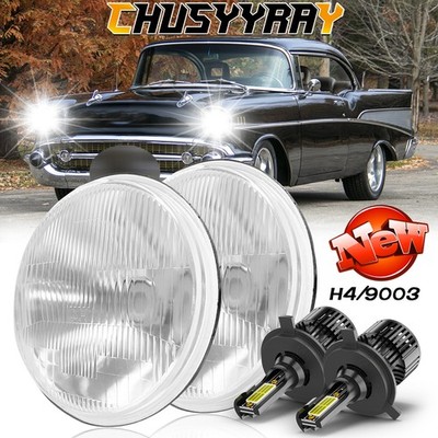 Pair 7'' Inch Round LED Headlights Hi/LO Sealed Beam for Chevy Bel Air 1955-1957