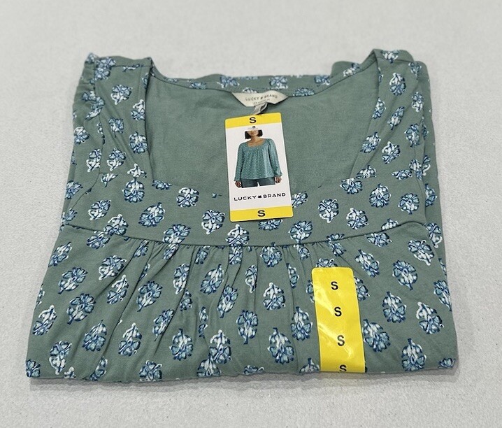 Lucky Brand Women's Square Neck Top, Green Multi, Size S