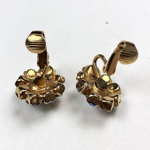 Vintage Aurora Borealis AB Sparkle Cluster Gold Tone Statement Clip Earrings - Picture 5 of 5