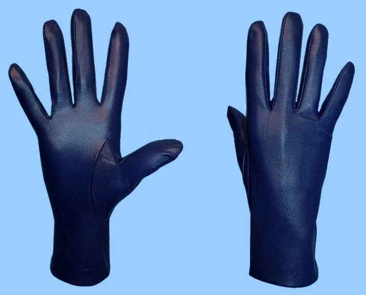 NAVY BLUE LEATHER GLOVES-WOMENS GENUINE LAMBSKIN-SILK LINED-HIGH QUALITY st10