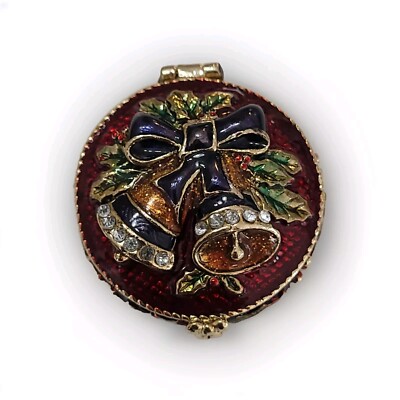 Vintage Monet Enamel Magnetic Pill Box Christmas Theme