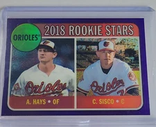 2018 Topps Heritage Rookie Stars RC Austin Hays Chance Sisco Purple Parallel