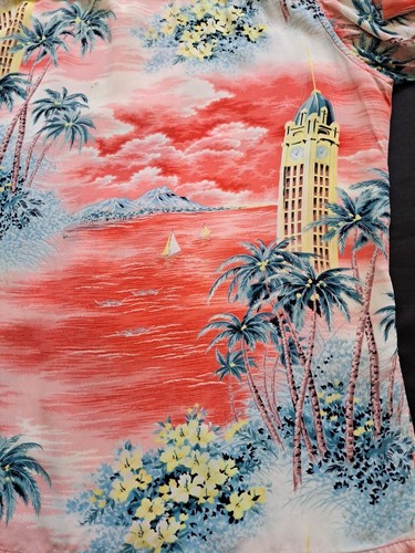 RARE Vintage MCM Hookano Hawaiian Aloha Shirt Coconut Buttons Medium Aloha Tower - Picture 12 of 21