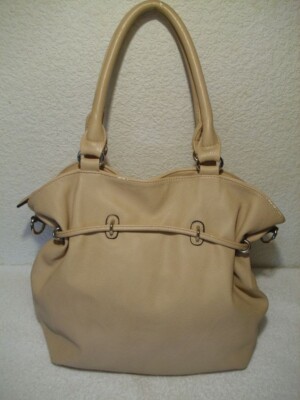 David Jones Damen-Handtasche beige mit silbernen Metallelementen,  Stauraumwunder