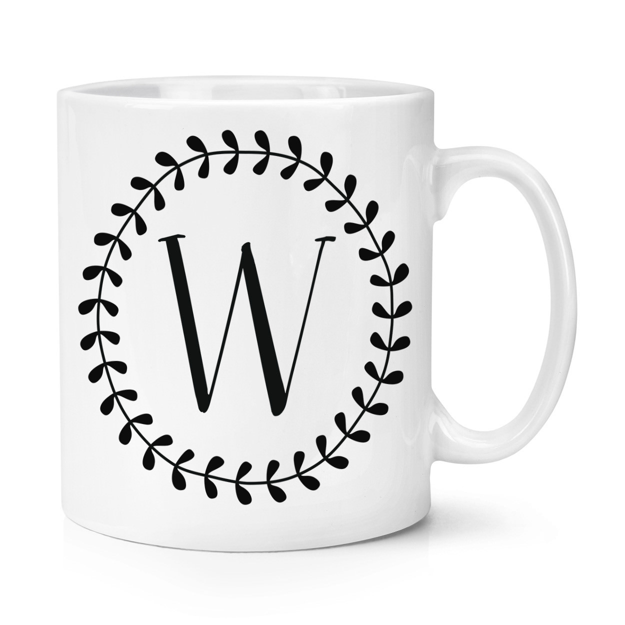 Letter W Floral Wreath Alphabet 10oz Mug Cup - Flowers