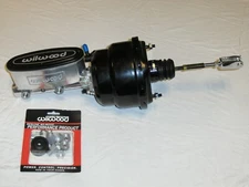 8" Black Street Rod Dual Power Brake Booster + Polished Wilwood Master Cylinder