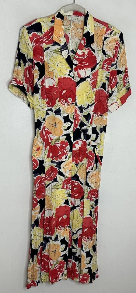 Vestido camisero vintage Ann Tian Kenar 2 blanco floral con botones talla 6 Foto 2 de 4