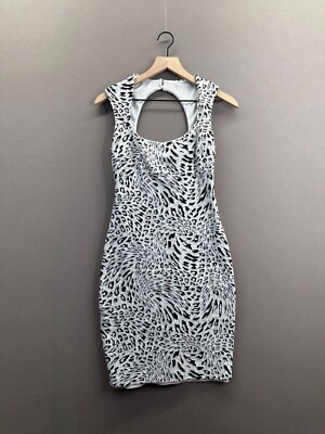 Cache Womens White Bodycon Dress Cheetah Print Sleeveless Scoop Neck Size M 