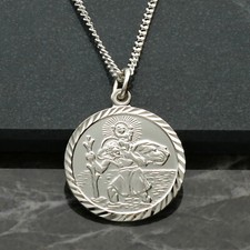 9ct White Gold 19mm St Christopher Pendant With Optional Back Engraving & Chain