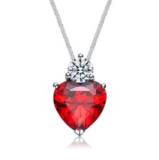 Women 925 Sterling Silver Heart Crystal Pendant 14K White Gold Necklace