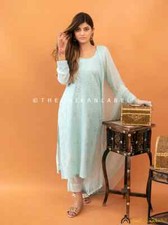 Ice Blue Viscose Chikankari Straight Kurta Set with Dupatta Lucknow Chikankari