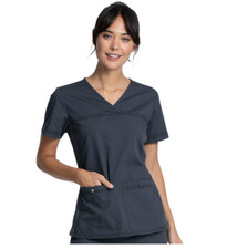 Cherokee Modern Classic V-Neck Knit Panel Top Size 5XL Color PWT Pewter Scrubs