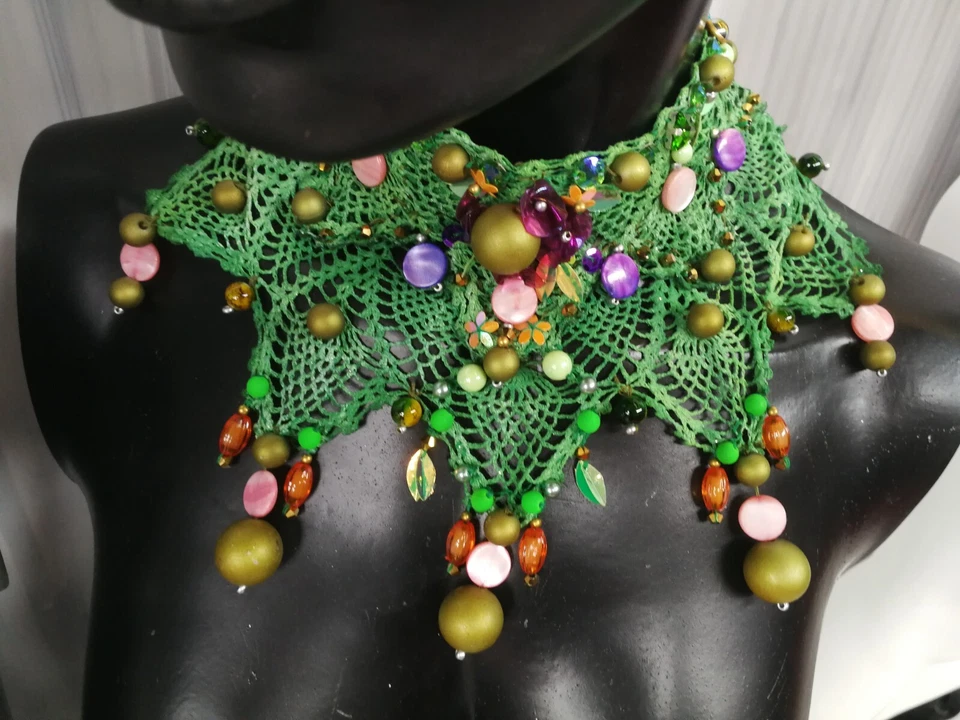 Joyería Mujer Collar Collier Gargantilla Verde Collar Lujo Perla Vintage Macramé Foto 3 de 4