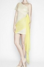 BCBGENERATION Women’s Color Block One Shoulder Dress, Size 10 Yellow Beige