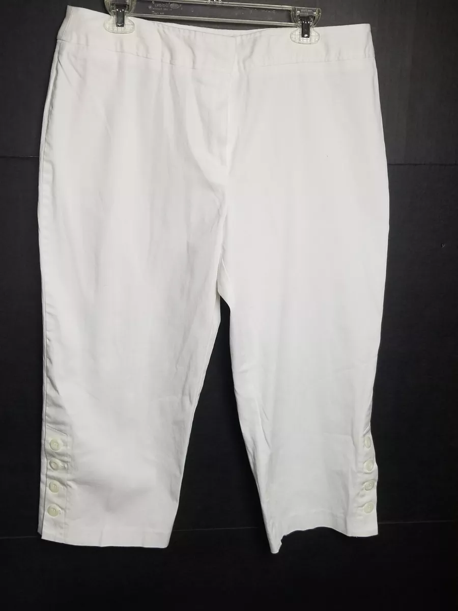 Pantology Women's White Cropped Capri Pants Stretch Cotton Spandex Size 16