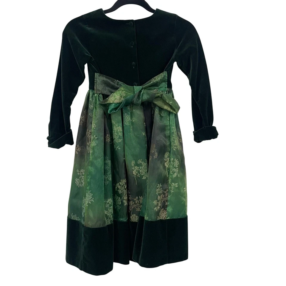 Vestido Formal Vintage Laura Ashley Verde Oscuro Terciopelo Niñas 8 Foto 3 de 4
