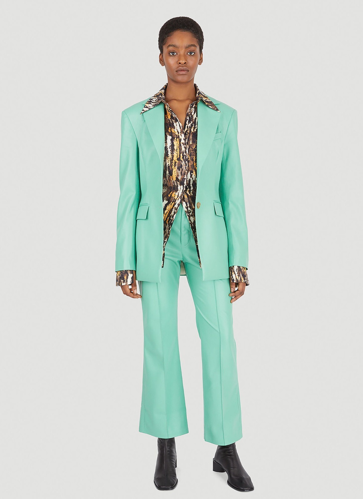 NANUSHKA Hathi Green Blazer Jacket Zoey Kick Flare Pants Faux Leather Suit  Set L | eBay