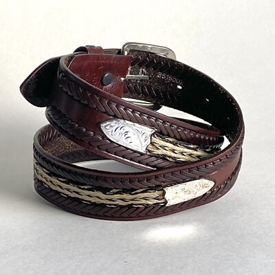 Hand Braided Horsehair Belt 30 Handtooled Top Grain Cowhide M&F Western Rodeo
