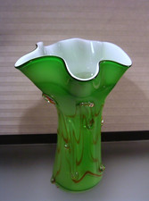Vintage Cased Green with Gold Aventurine Murano Style Glass Vase