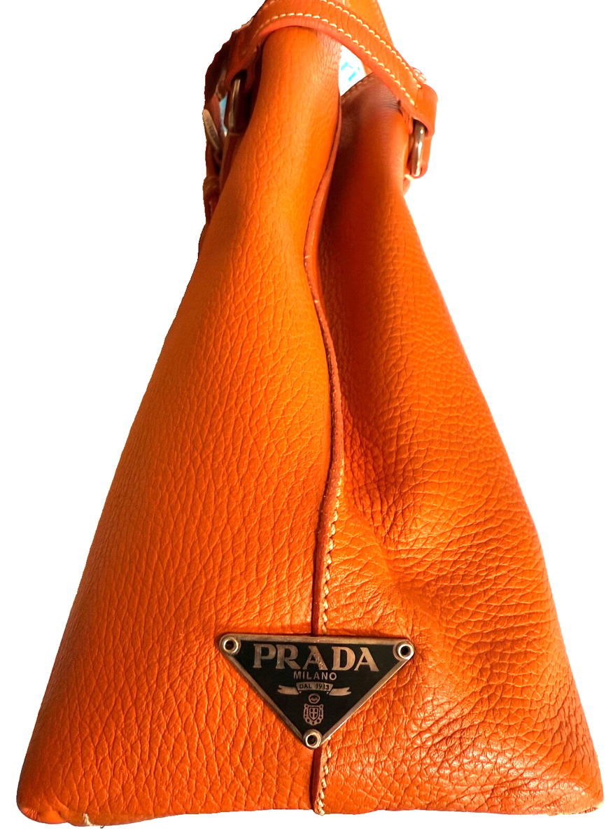 PRADA Vitello Daino Orange Leather Tote Handbag Shoulder Bag | eBay