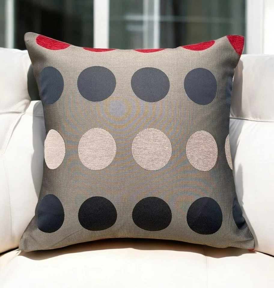 Set of 4 Polka Dots Cushion Covers Brown, Red, Beige 18x18"/45x45cm Zipped Soft - Image 2 of 4