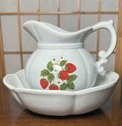 Vintage McCoy Pottery Strawberry Country Pitcher and Wash Basin Bowl Set #7528